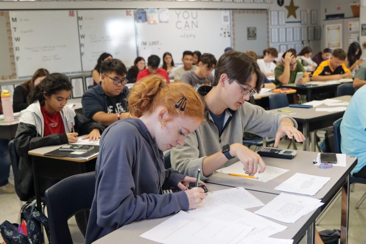 Seniors Elizabeth Adkins and Lucas Swanson complete their work in AP Calculus BC. This is at least two years ahead of students who start Algebra I in freshman year, which is on schedule.
