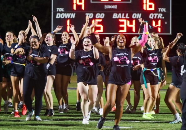 Seniors celebrate their powderpuff win of 16-14 against the juniors, marking the second senior win in a row.