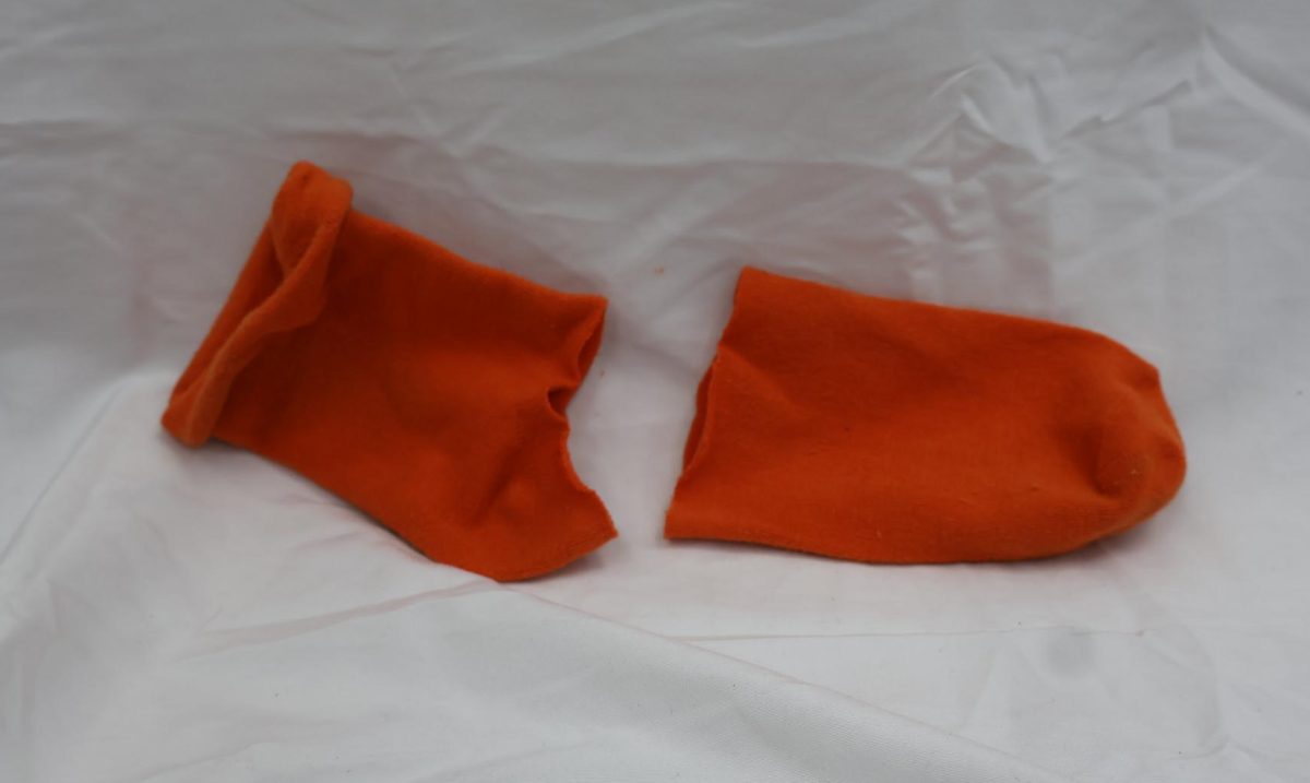 The sock, split in two.