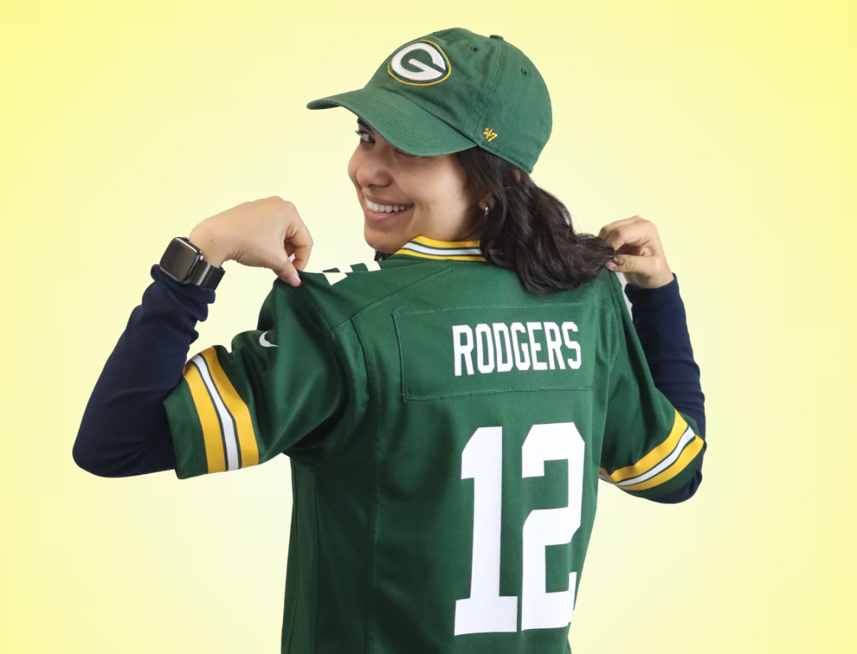 Senior Vida Nouri, showing off her Green Bay Packers merch. Doting an Aaron Rodgers jersey for one of her favorite players.