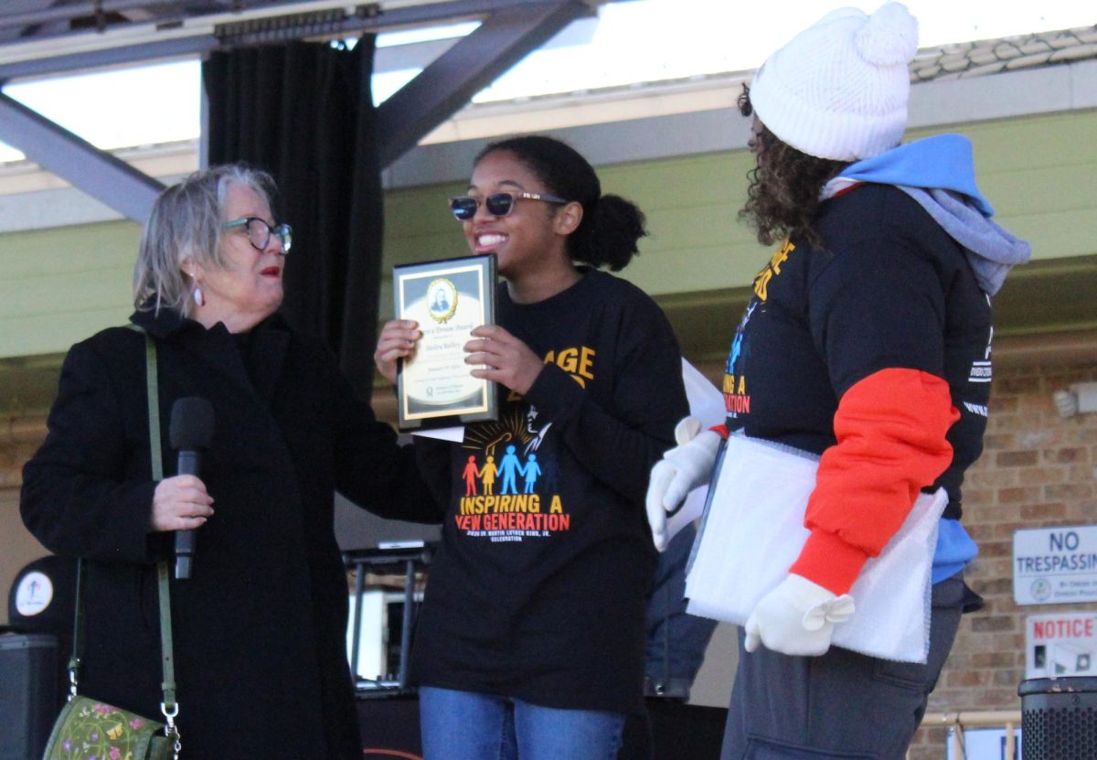 Junior Jasira Bailey receives the "I Have a Dream" award. Bailey has been a member of the Black Student Union for the past 3 years and was recognized for her leadership through the award. 