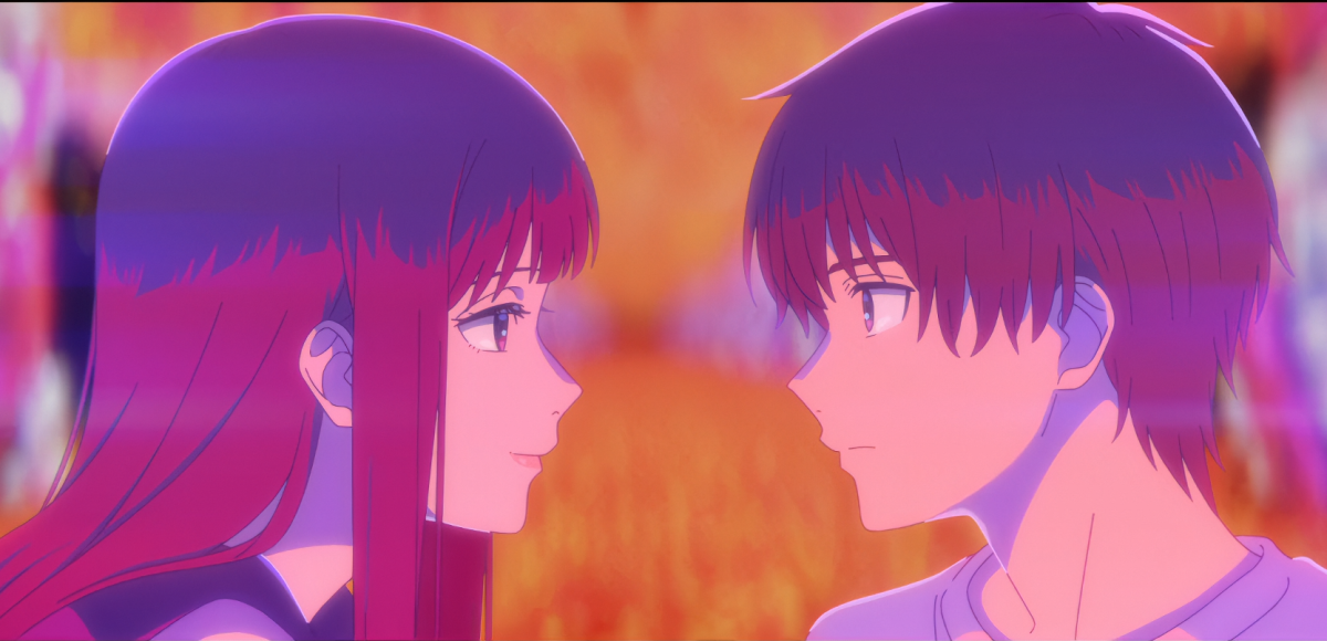 Hanashiro finally met Kaoru in Urashima Tunnel after decades of waiting. Deeply staring at each others. "Tunnel to Summer, Exit of Goodbyes"