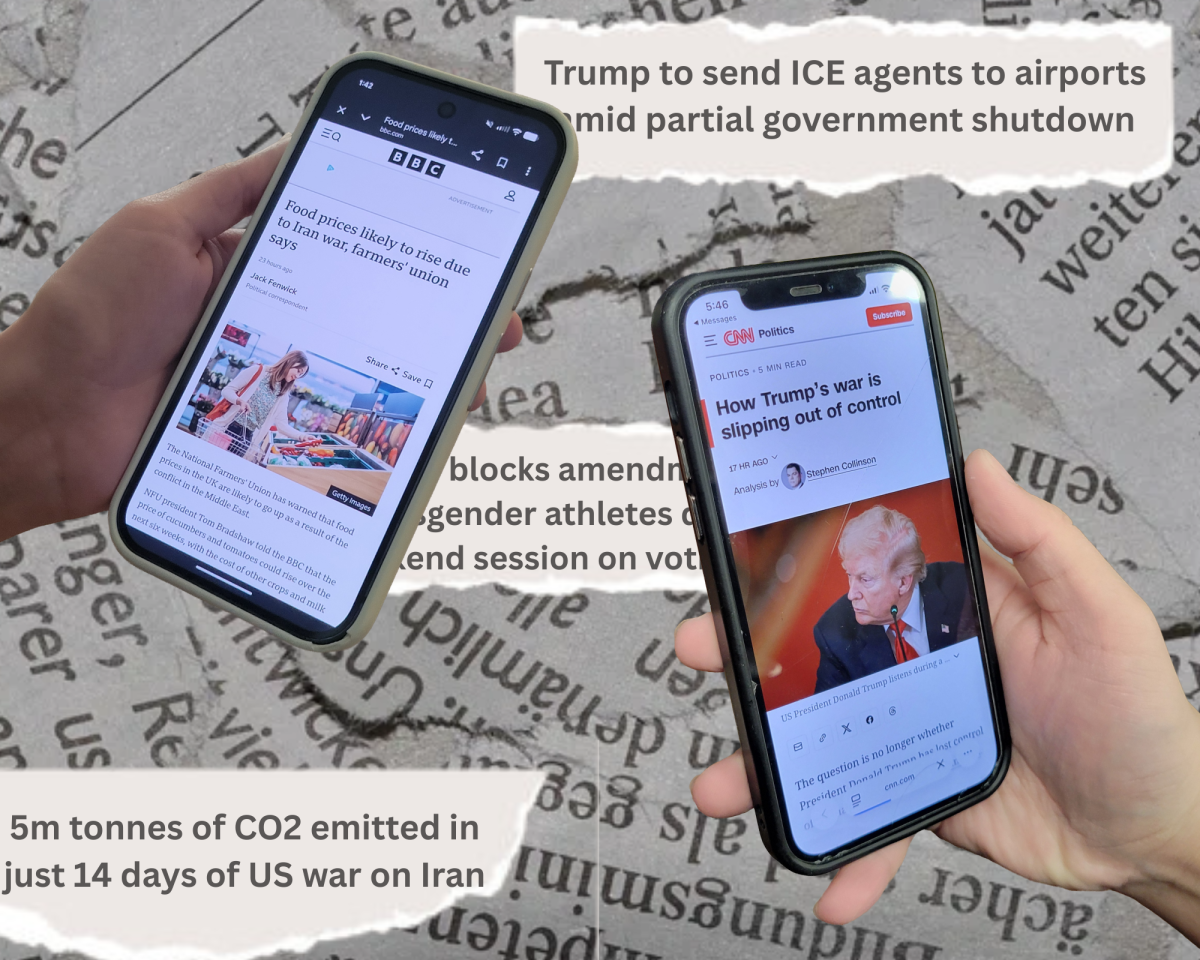 A photo illustration created in Photoshop demonstrates the overwhelming state of the news. Many citizens, even students find their views skewed by what various media outlets choose to report on.