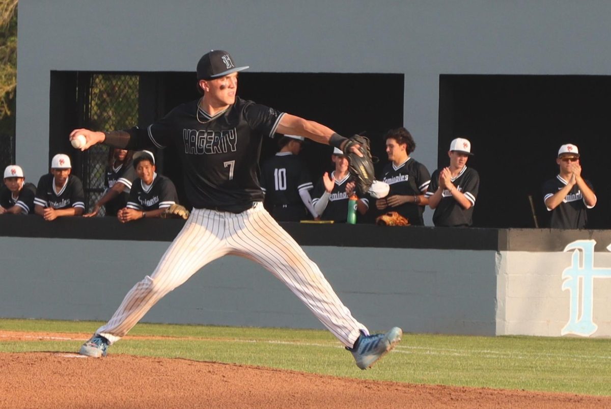 Senior Keltan Fitzgerald pitches the ball. Fitzgerald pitched the first five innings, during which he threw seven strikeouts, and the team shut out Seminole 4-0.