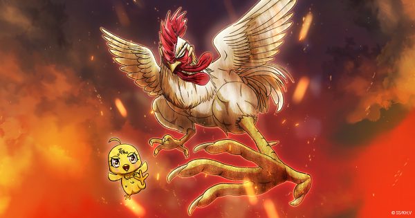 Keiji, with a follower during his trip Piyoko, in pose showing their power; Viz | The official website of Rooster Fighter