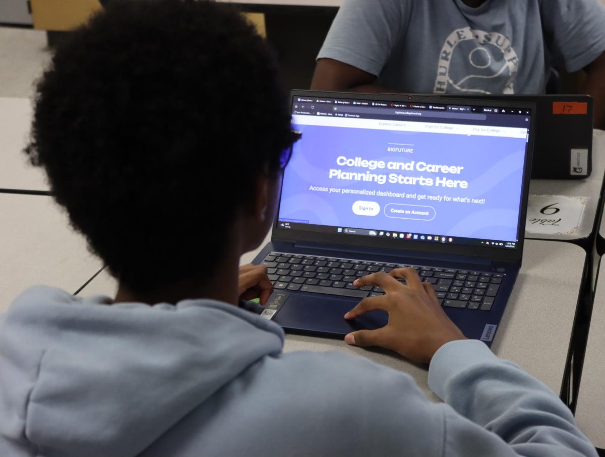 Junior Ali Abdelrahim logs in to his College Board account. Students have access to many resources like College Board that will aid them in their college prep.